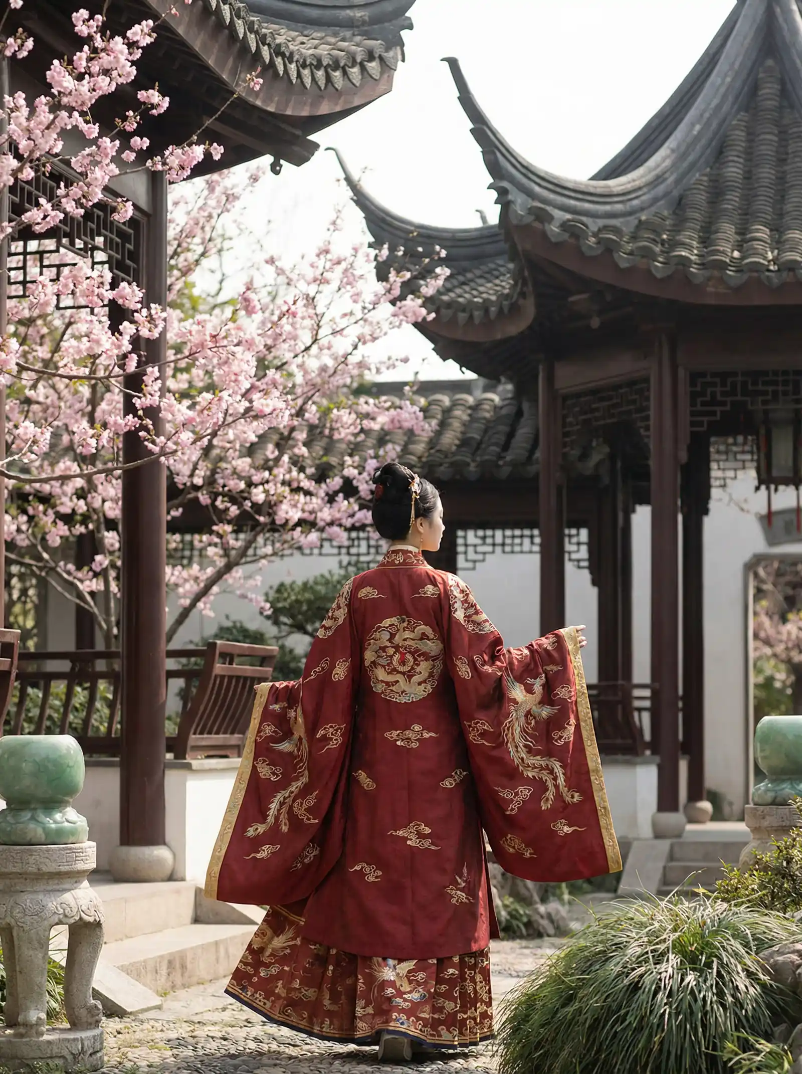 狮兽夫用兽身进入全文阅读 明制汉服红色凤凰刺绣